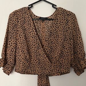 Papaya Tan Leopard Print Wrap Blouse
